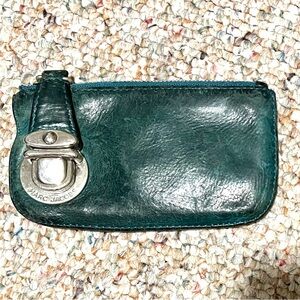 Marc Jacobs Dark Green/Teal Leather Pouch with Silver Clasp